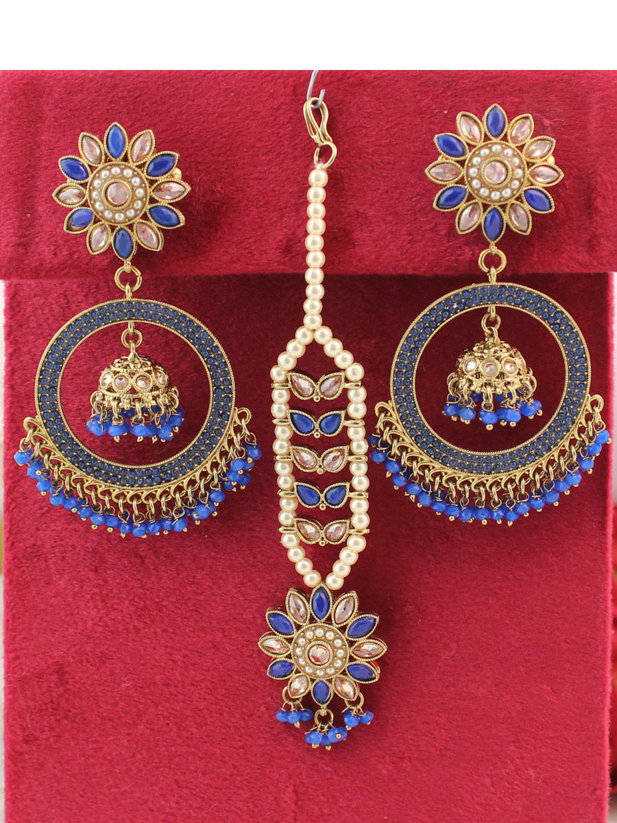 Seerat Earrings & Tikka-Blue