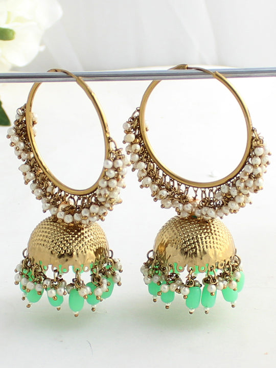 Sonal Jhumki / Hoop Earrings-Mint Green