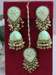 Kusha Earrings & Tikka-Mint Green