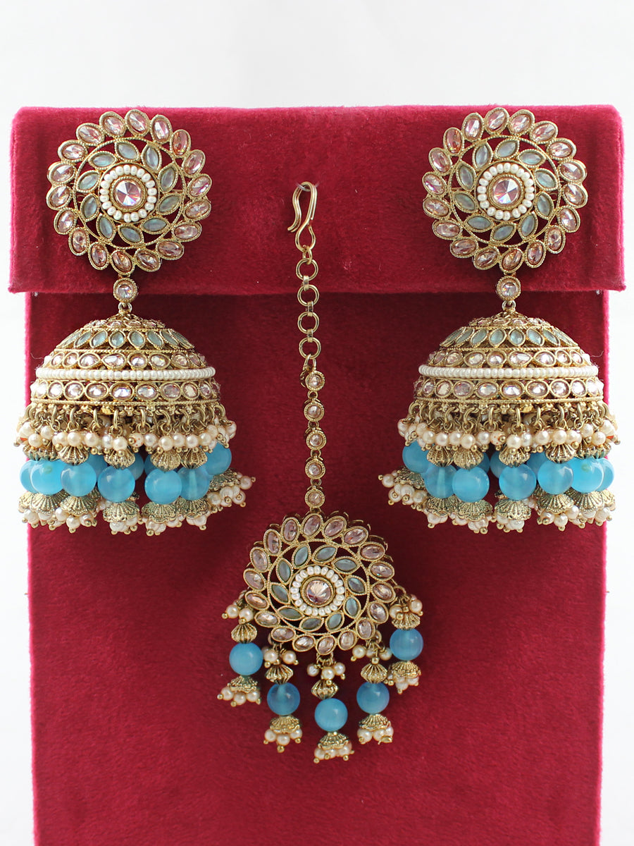 Aastha Earrings & Tikka-Turquoise