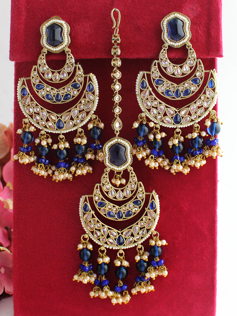 Kamya Earrings & Tikka-Blue