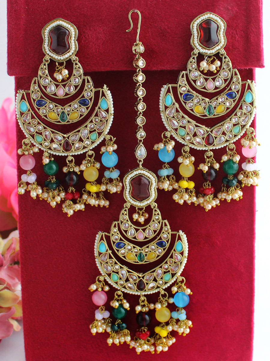 Kamya Earrings & Tikka-Multicolor