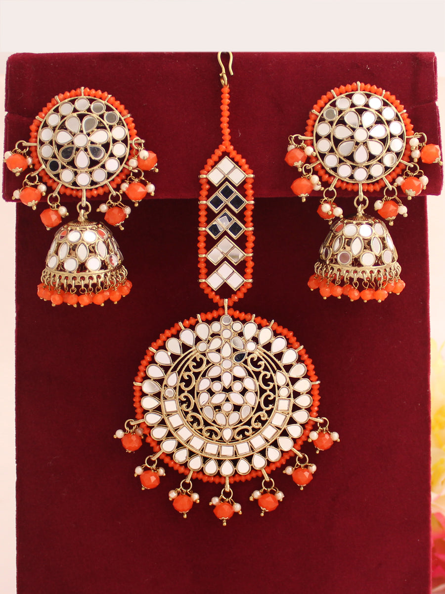 Aisha Earrings & Tikka-Orange
