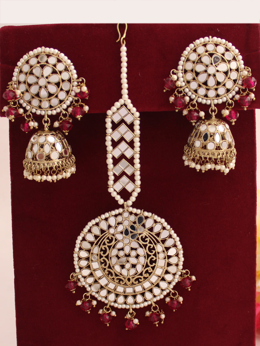 Aisha Earrings & Tikka-Hot Pink