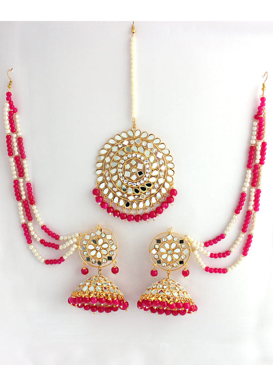 Kirat Earrings With Ear chain-Hot Pink 