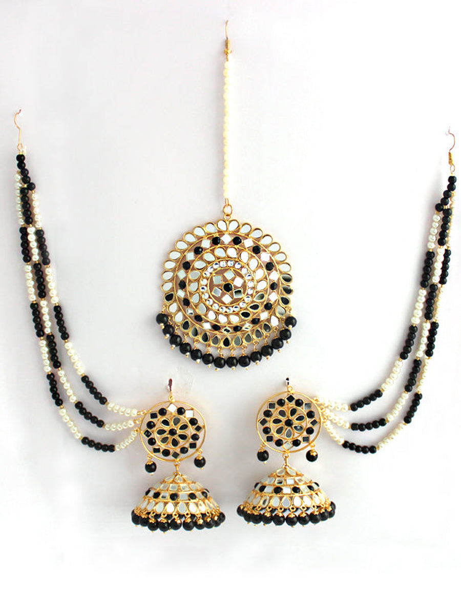 Kirat Earrings With Ear chain-Black