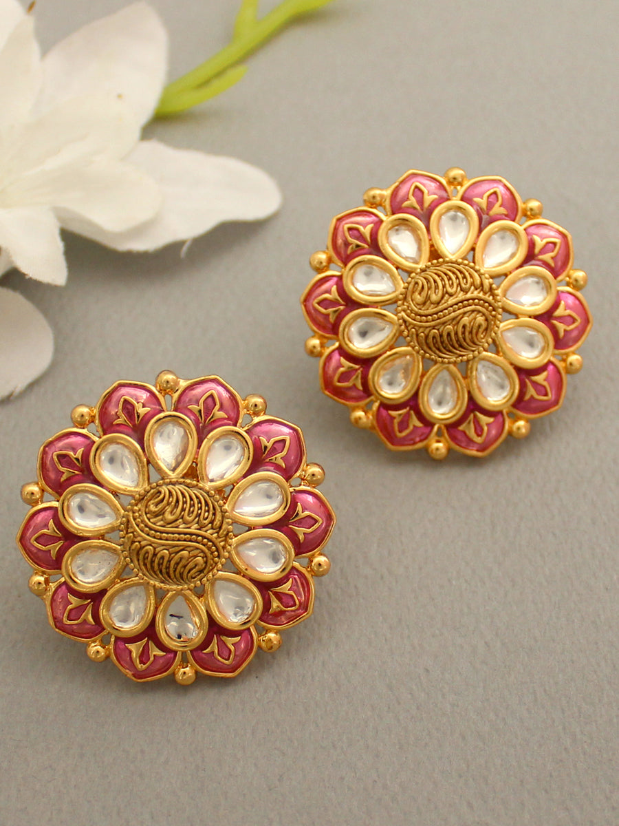 Gwalior Stud Earrings-Pink 
