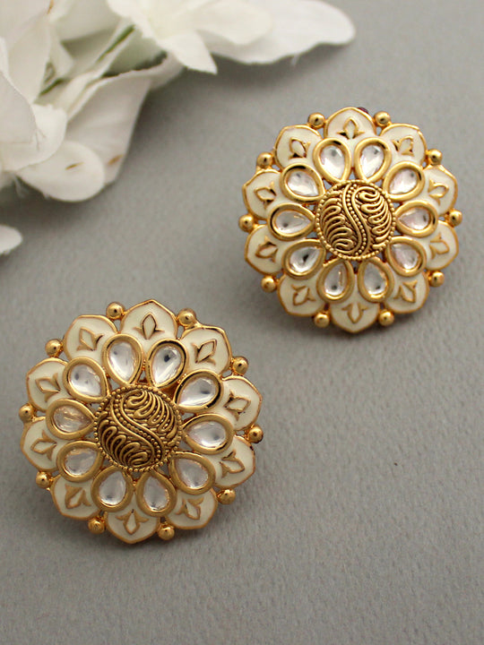 Gwalior Stud Earrings-Ivory