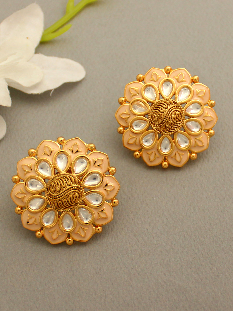 Gwalior Stud Earrings-Peach