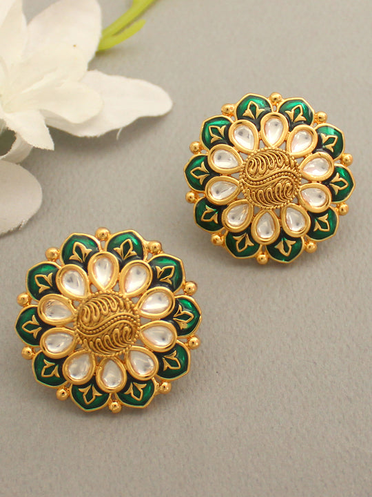 Gwalior Stud Earrings-Green