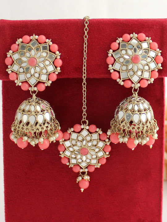Kashvi Earrings & Tikka-Pink