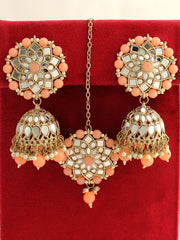 Kashvi Earrings & Tikka-Peach