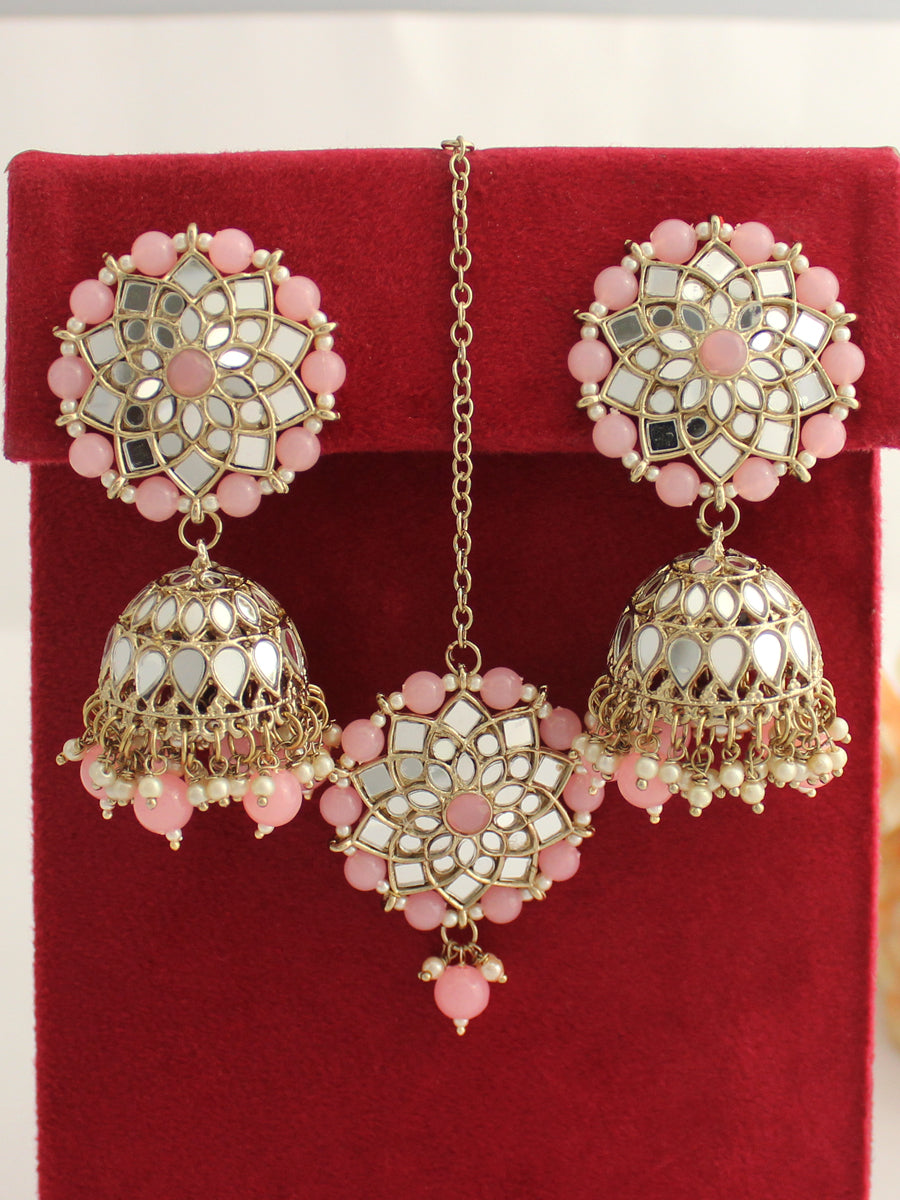 Kashvi Earrings & Tikka-Pastel Pink