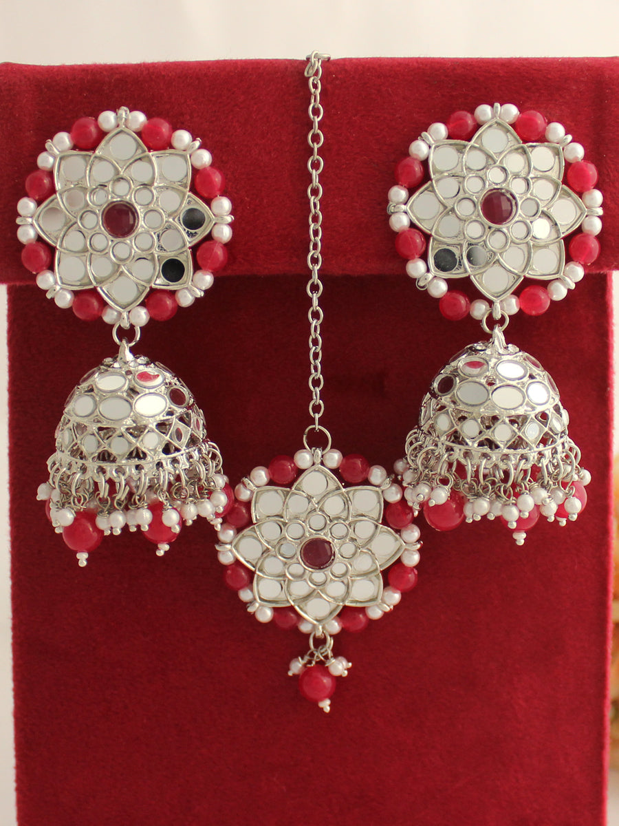 Ziya Earrings & Tikka-Ruby