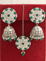Ziya Earrings & Tikka-Green