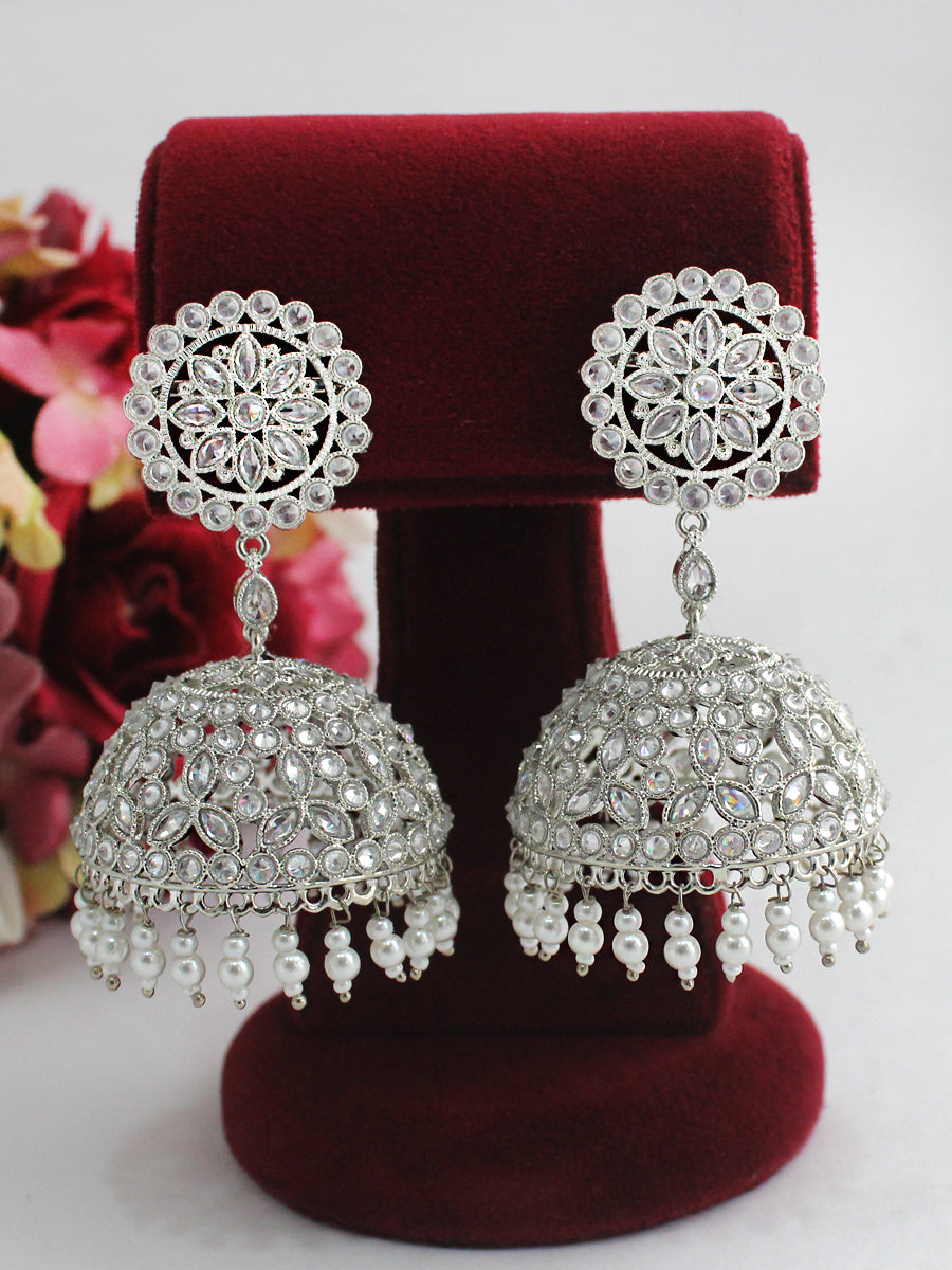 Tarasha Jhumki Earrings-Silver