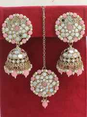 Ziya Earrings & Tikka-Pastel Pink 