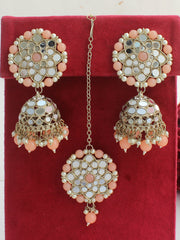 Ziya Earrings & Tikka-Peach