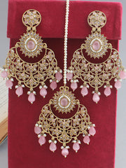 Aparna Earrings & Tikka-Pastel Pink