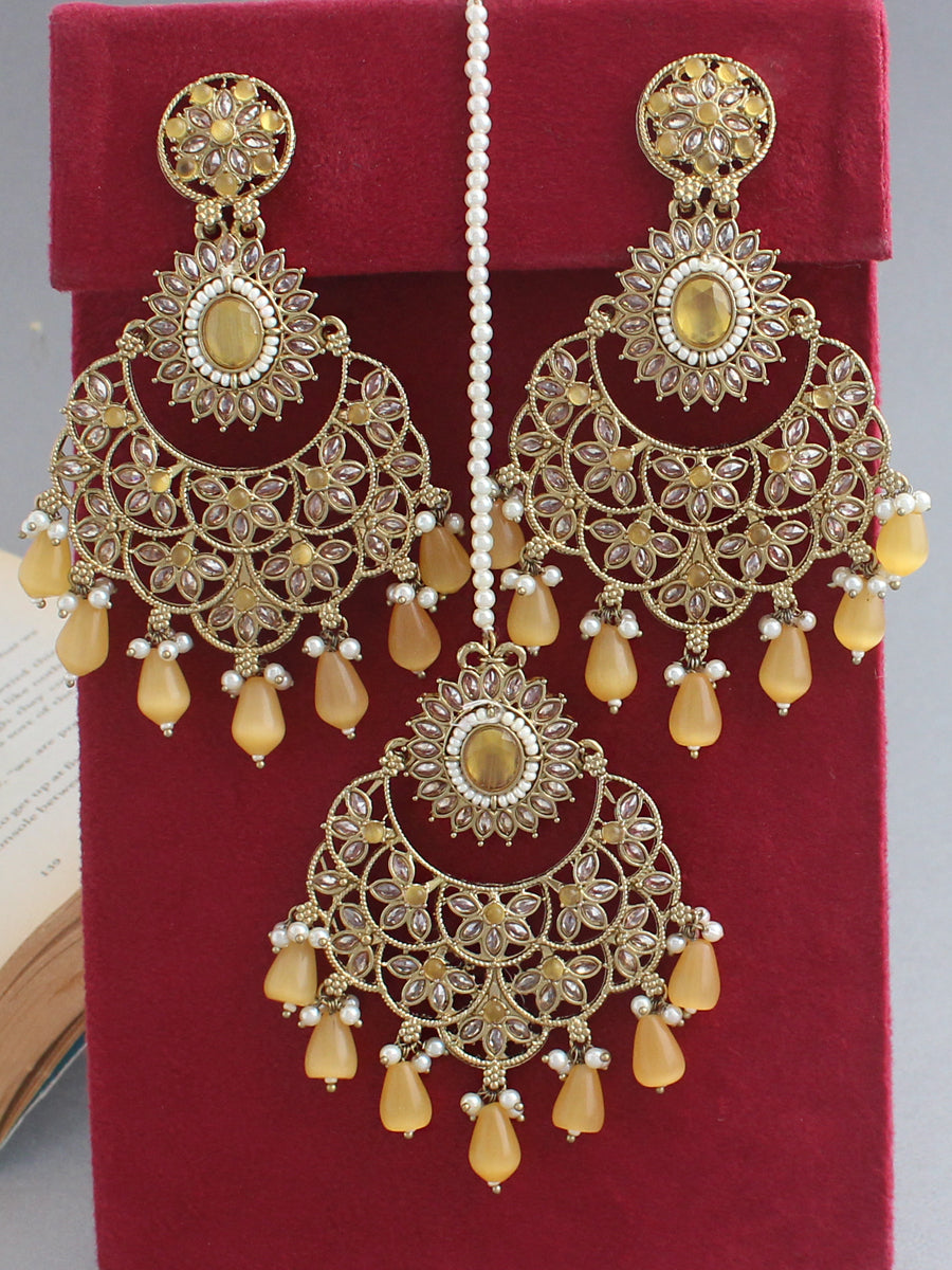 Aparna Earrings & Tikka-Yellow