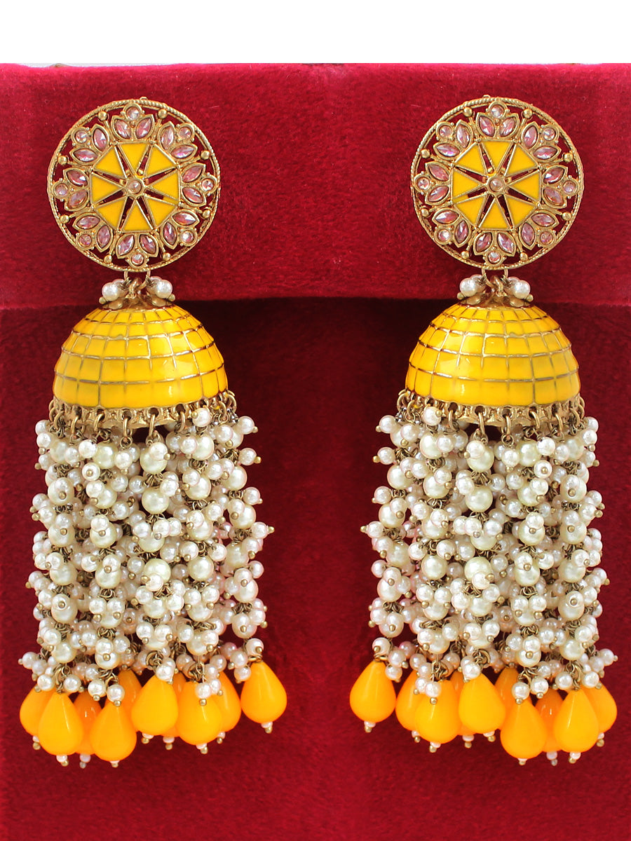 yellow color long jhumki earrings