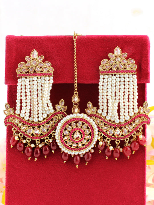 Amanaya Earrings & Tikka-Maroon