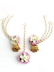 Akansha Floral Earrings & Tikka - Off White 
