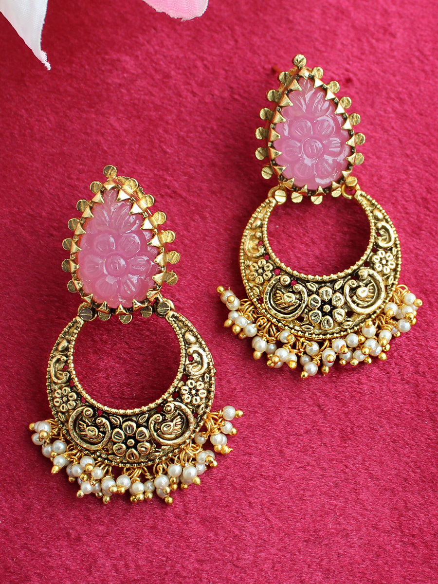 Yukti Earrings-Golden/Pastel Pink