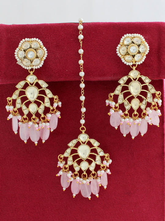 Padmini Earrings & Tikka pastel pink