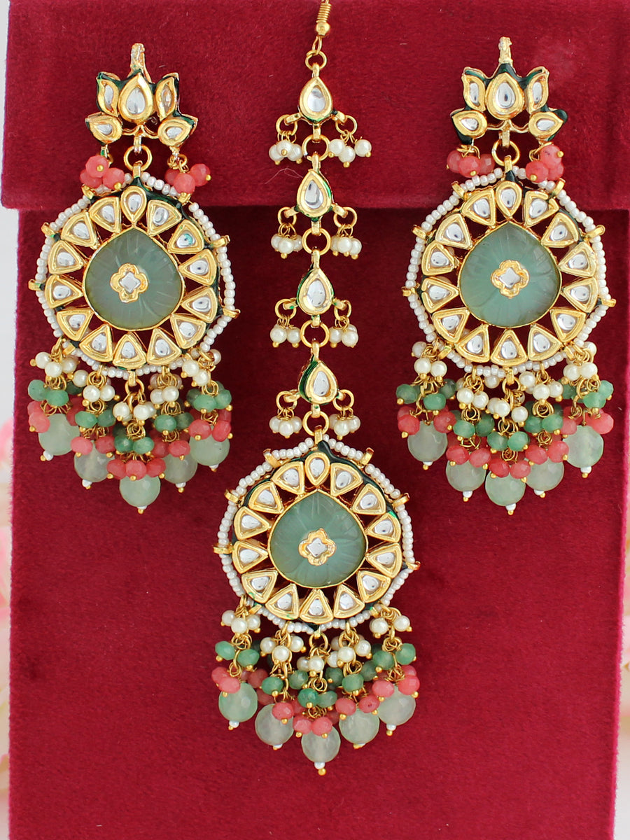Akshara Earrings & Tikka-Sage Green