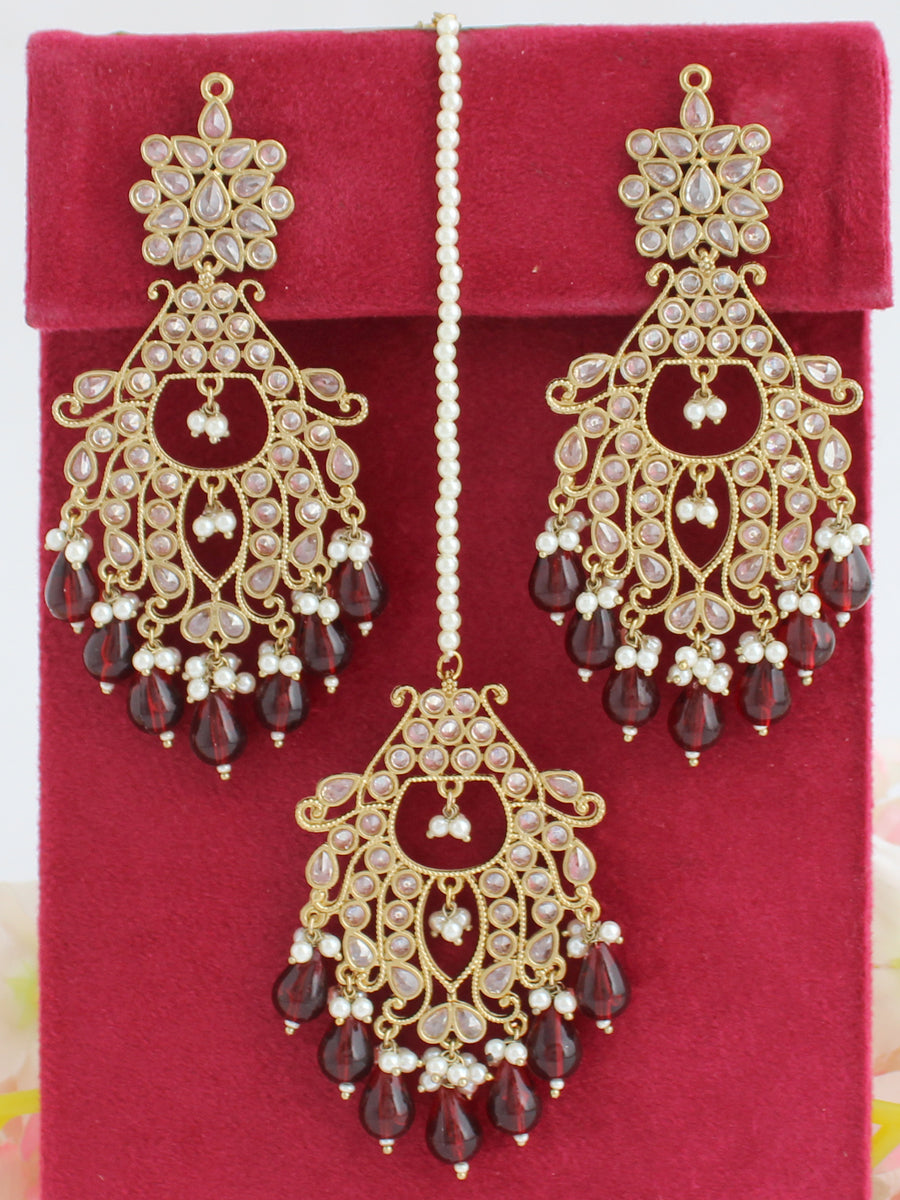 Erum Dangle Long Earrings & Tikka Set