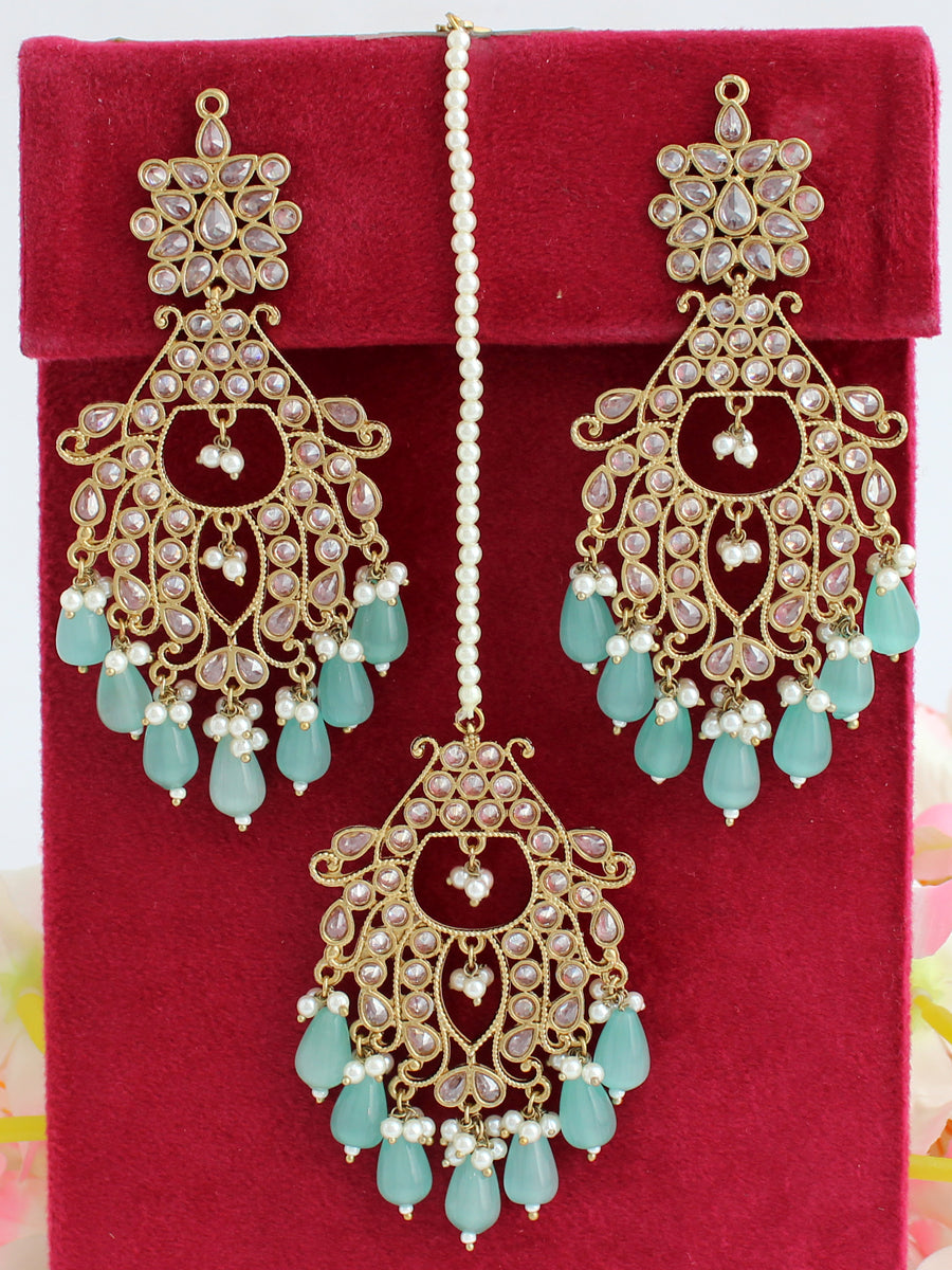 Erum Dangle Long Earrings & Tikka Set