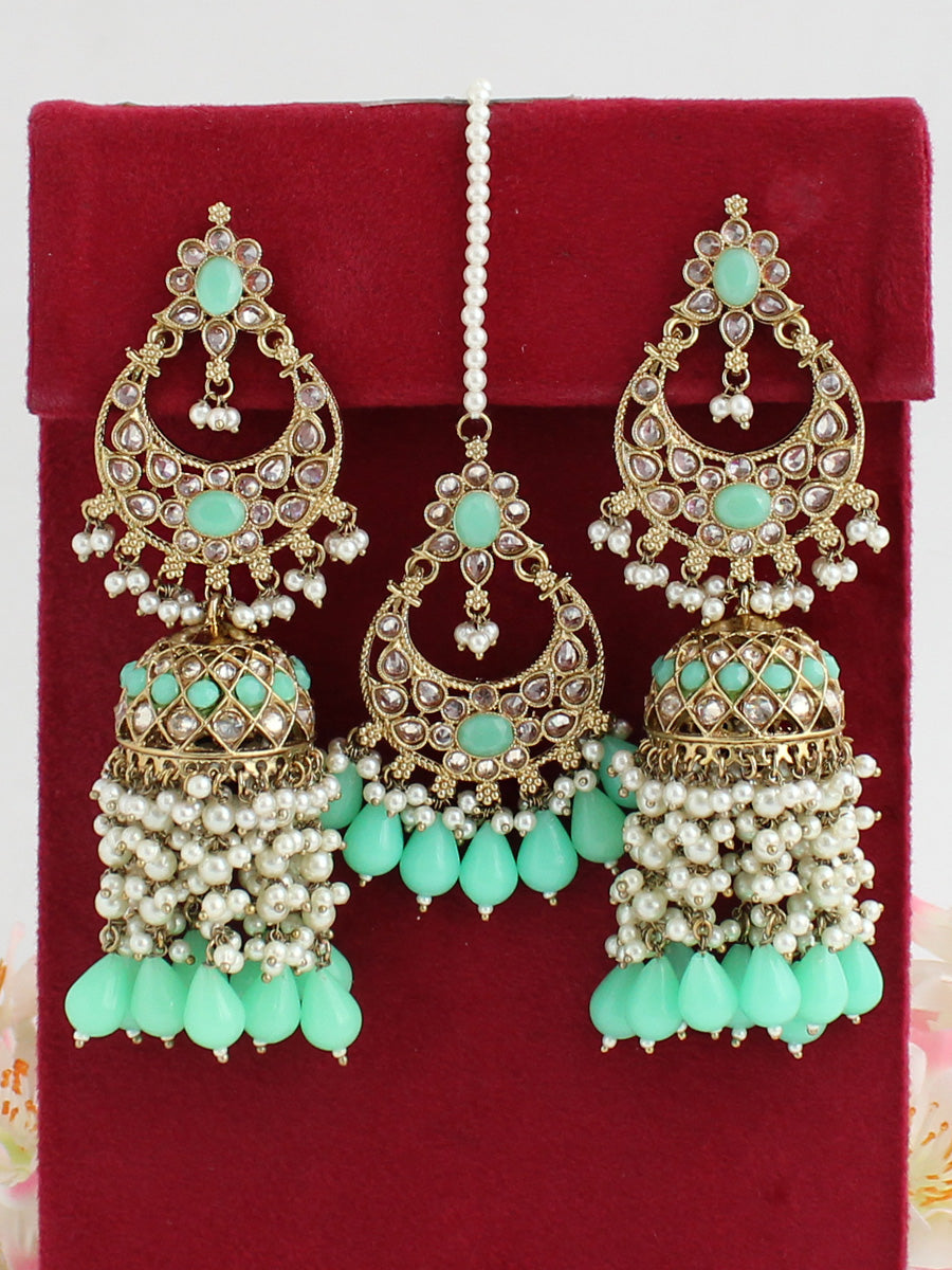 Ruhana Earrings & Tikka-Mint Green