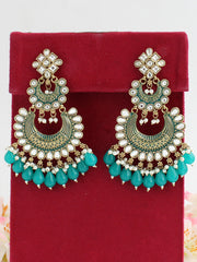 Neeti Kundan Long Earrings-Rama Green
