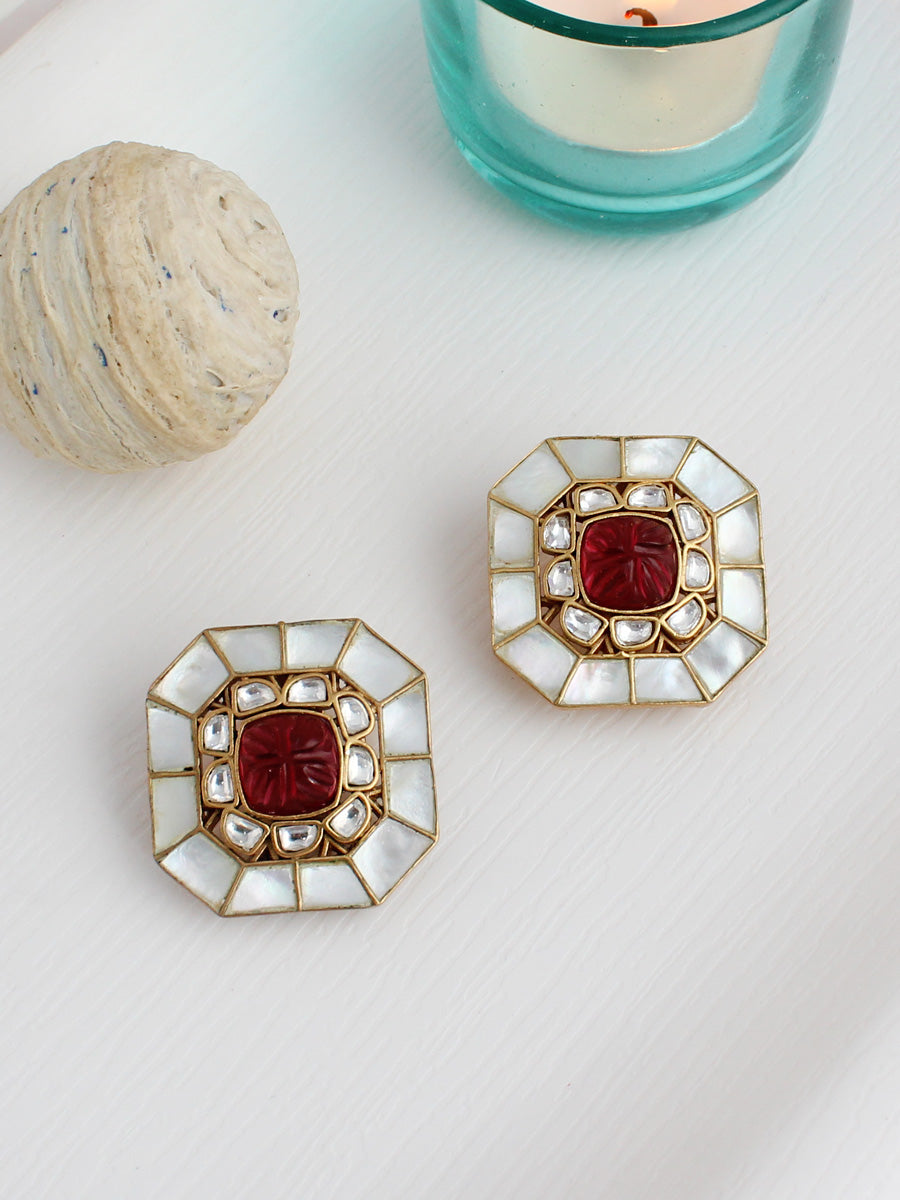 Niyati Stud Earrings-Maroon