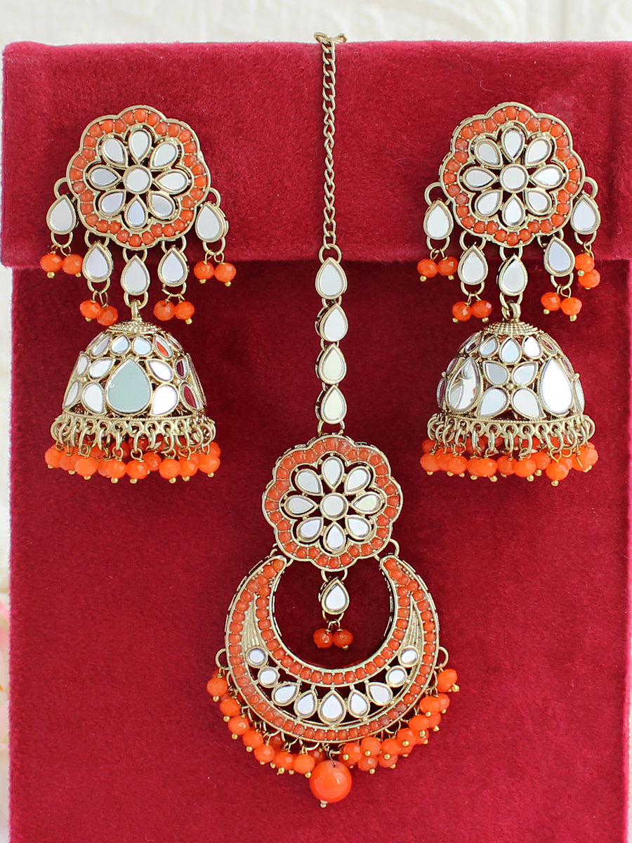 Keesha Earrings & Tikka-Orange
