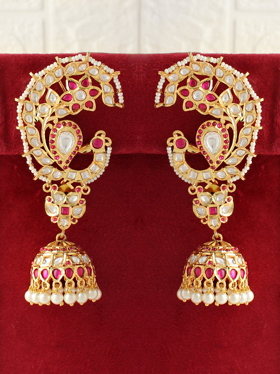 Sanskriti Kaanphool Earrings-Hot Pink