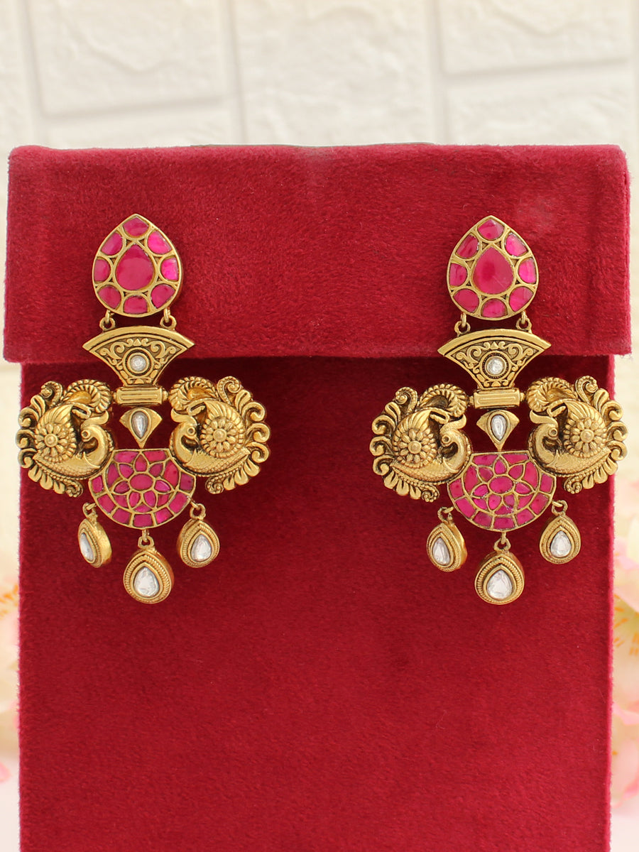 Navdha Earrings-=Hot Pink