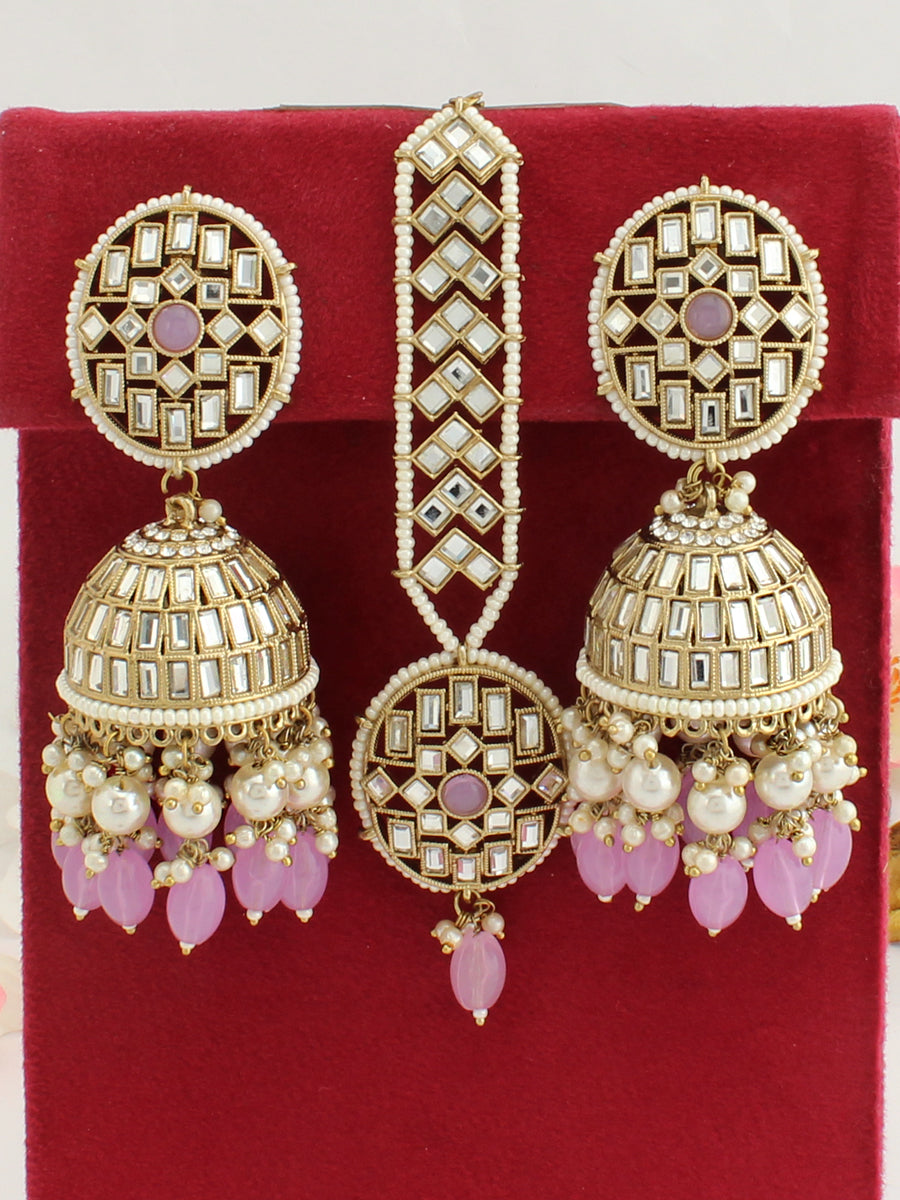 Lucentarts Jewellery Gold Plated Dangler Earrings With Maangtikka