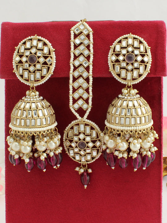 Chetan Earrings & Tikka-Purple