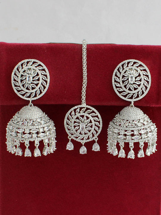 Nayra Earrings & Tikka Set-Silver