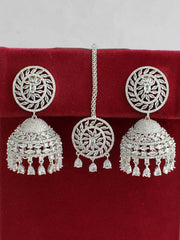 Nayra Earrings & Tikka Set-Silver