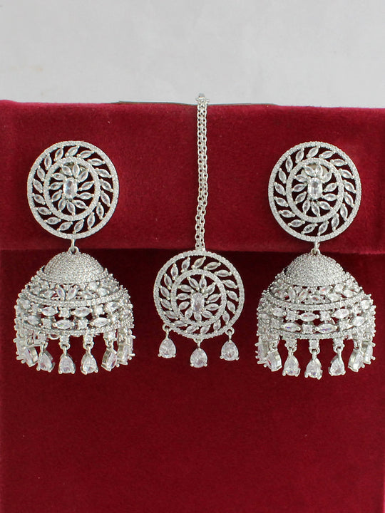 Nayra Earrings & Tikka Set-Silver