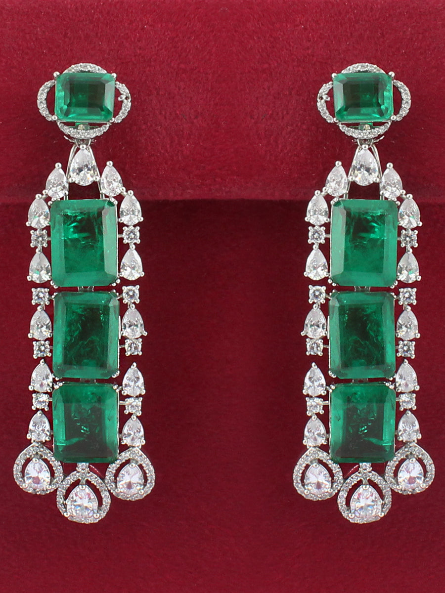 Sudan Long Earrings-Silver / Green