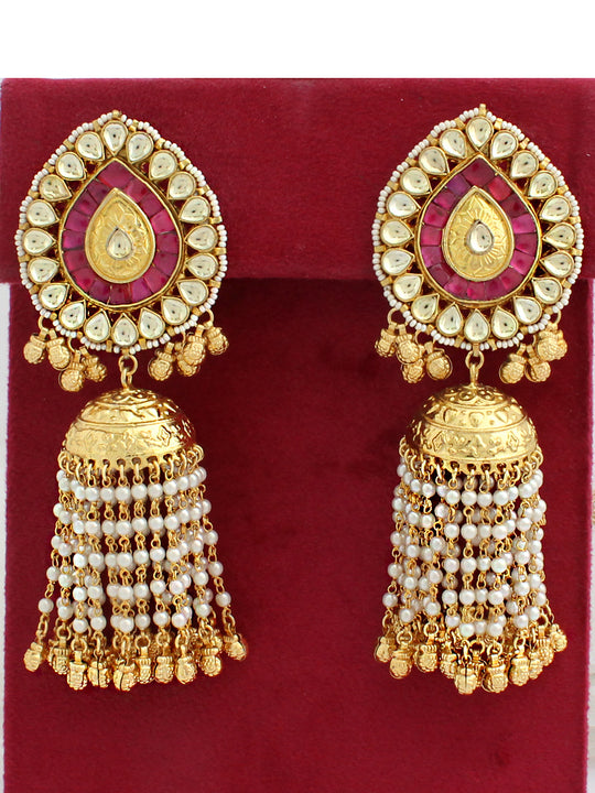 Jaipur Jhumka Earrings-Hot Pink