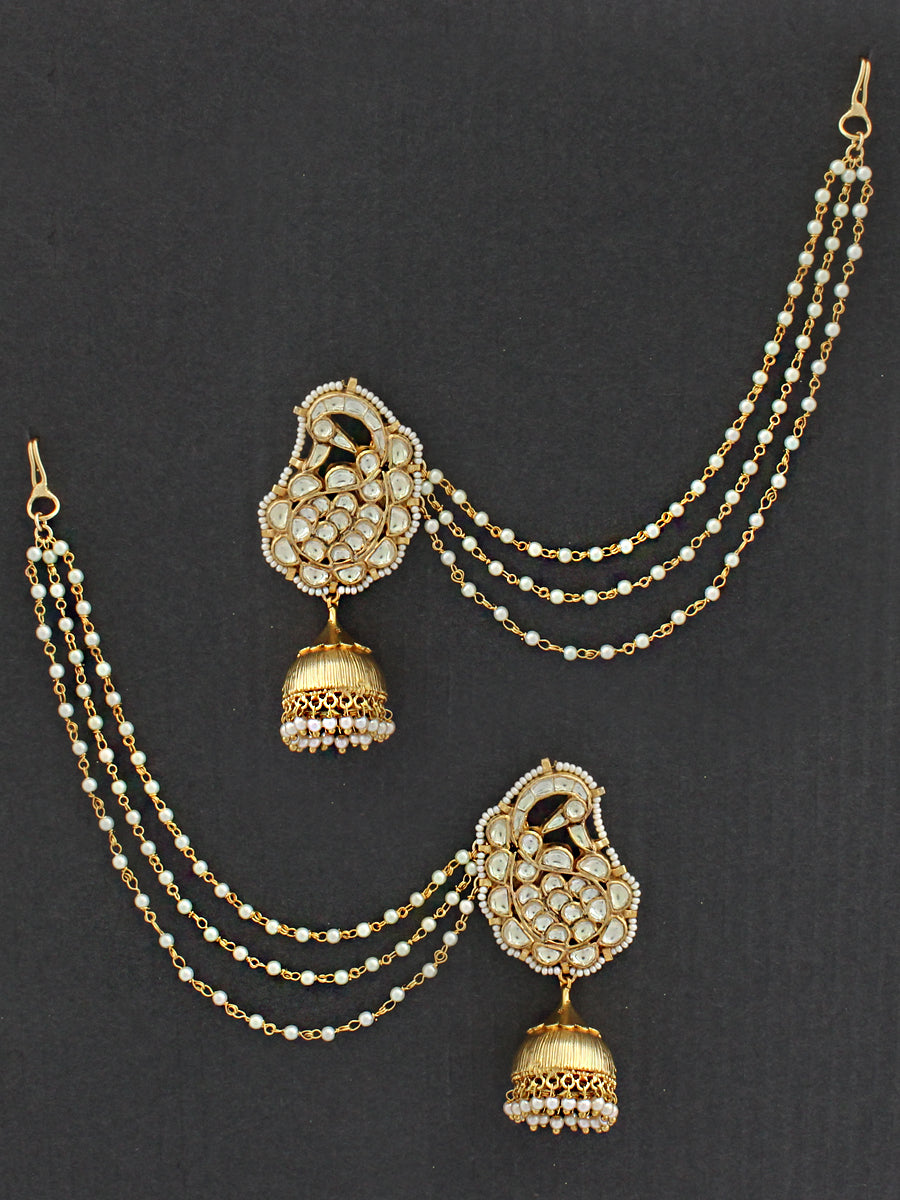 Mirpur Earrings With Earchain (Sahare)-Golden
