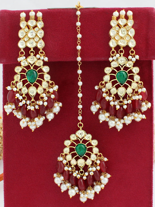 Ishanvi Earrings & Tikka Set-Green