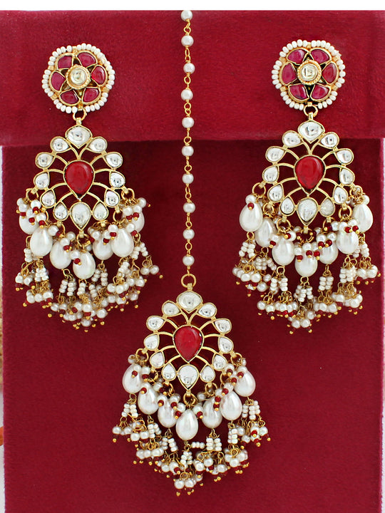 Ishanvi Earrings & Tikka Set-Hot Pink