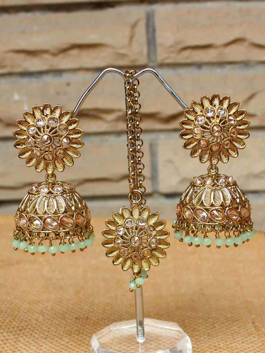 Sameera Earrings & Tikka-Mint Green