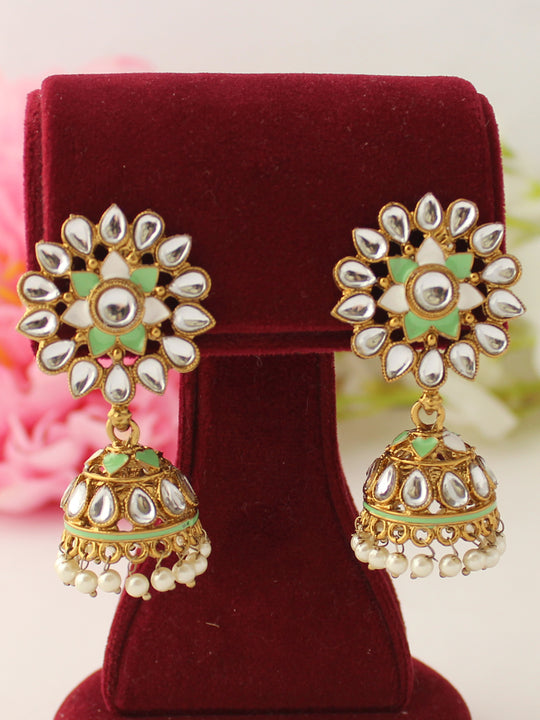 Damini Jhumki Earrings-Mint Green